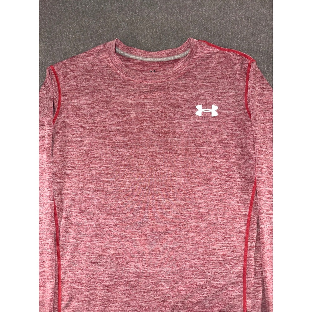 Under Armour HeatGear Mens Medium Red Heathered Long Sleeve Loose Fit Shirt‎